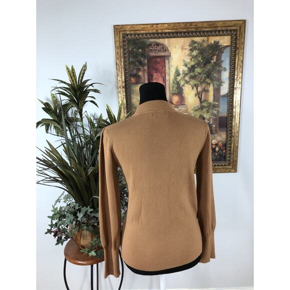 AZ Women’s Tan Cutout Sweater Long Sleeve Ribbed Knit Viscose Blend Small Preppy - Picture 4 of 9